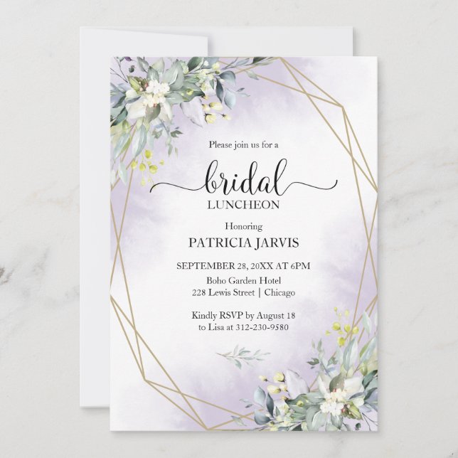 Convites Lanche Bridal Geométrico com Verdura de Eucalipto (Frente)