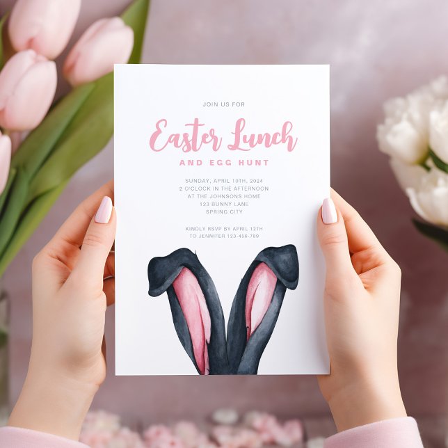 Convites Lanche de Páscoa Orelhas de Coelho Fofo (Cute Bunny Ears Easter Lunch Invitation)