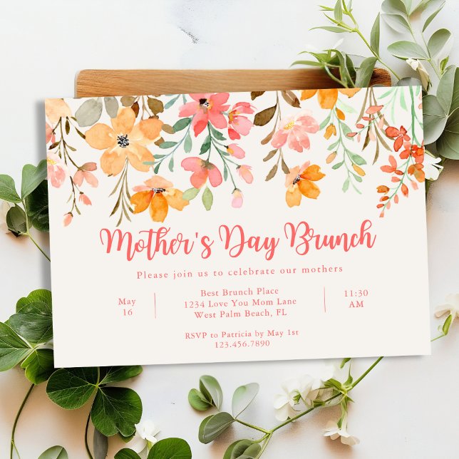 Convites Lanches de Dia das Mães com Letra Floral Pastel Bo (Criador carregado)
