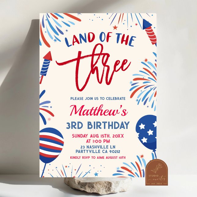 Convites Land of Three Patriotic Birthday Invitation (Criador carregado)