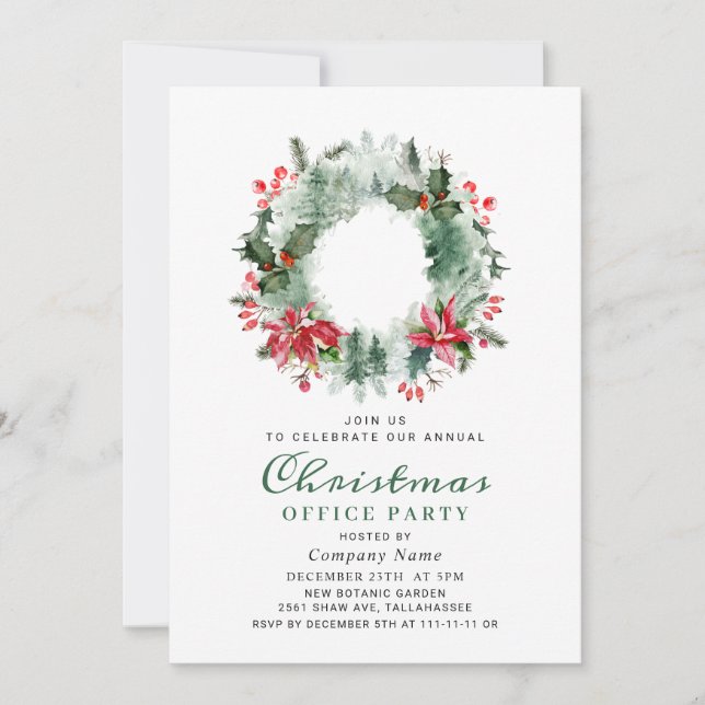 Convites Landscape Wreath Christmas Holly Berry Party (Frente)