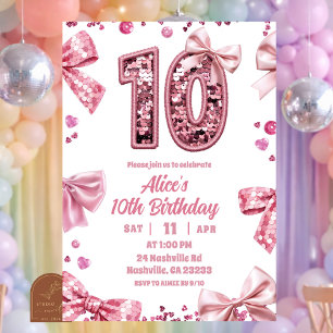 Convites Lantejoulas Arco Rosa Dígitos Duplos 10 Aniversári
