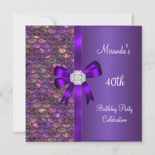 Convites Lantejoulas de Aniversário de 40 anos Rosa Roxo Ar