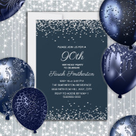 Convites Lantejoulas de Diamante Azul Naval 90º Aniversário