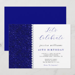 Convites Lantejoulas e Diamantes Elegantes Aniversário Azul