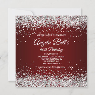 Convites Lantejoulas Falsas Prateadas Glitter Burgundy Ombr