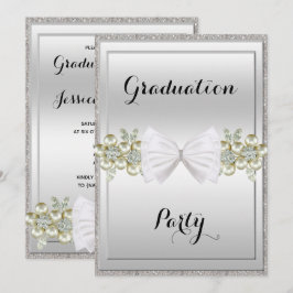 Convites Lantejoulas Prateadas, Joias Florais e Formatura d