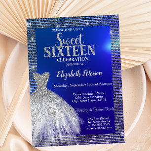 Convites Lantejoulas Prateadas,Vestido Azul Sweet 16 