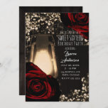 Convites Lanterna Brilhante Rústica e Rosas vermelhas Escur<br><div class="desc">personalizar para o seu evento</div>