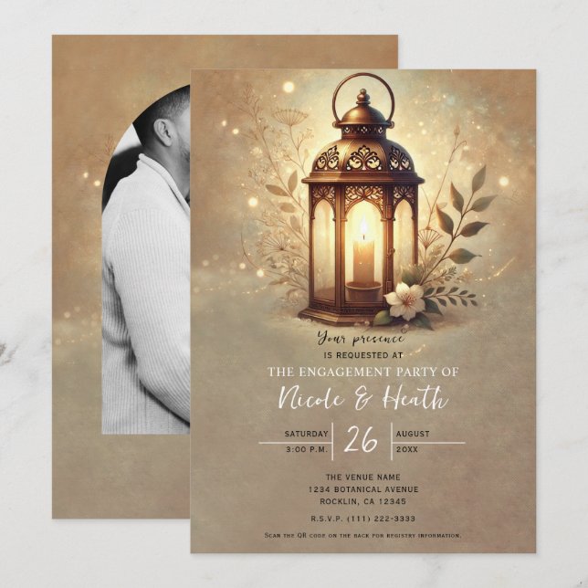 Convites Lanterna Bronzeada Romântica Rústica Casamento (Frente/Verso)
