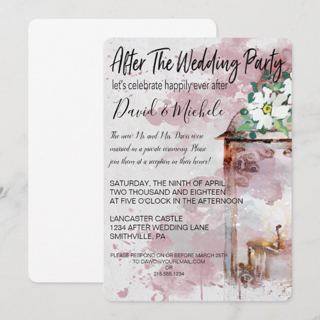 Convites Lanterna de Aquarela Após a Festa de Casamento (Frente/Verso)