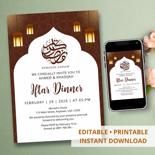Convites Lanterna de Arco Branco Clássico Ramadan Iftar (Criador carregado)