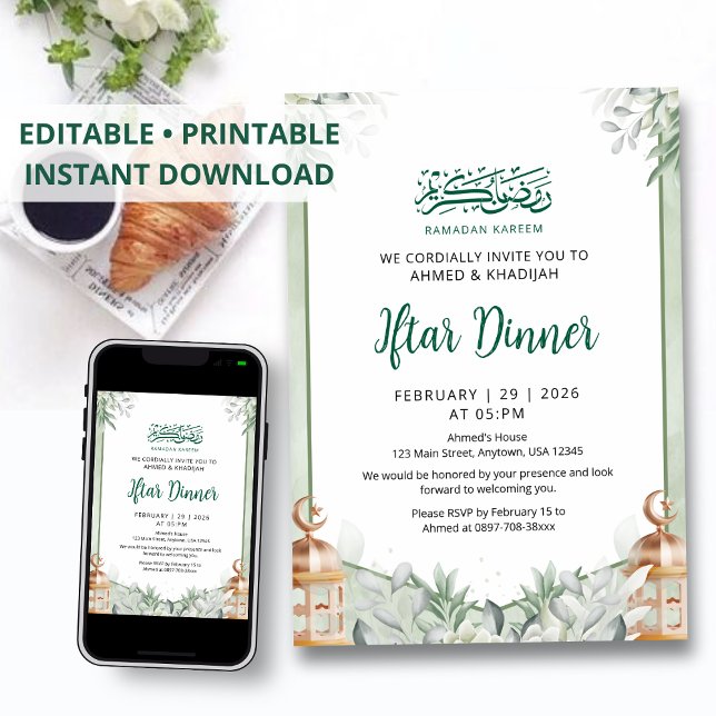 Convites Lanterna de Cobre Folha de Eucalipto Ramadan Iftar (Criador carregado)