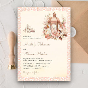 Convites Lanterna Floral de Pêssego Boho Rústica Casamento 