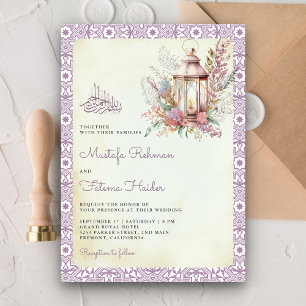 Convites Lanterna Floral Lavanda Rústica Casamento Muçulman