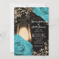 Lanterna Rustic Glow Azul Turquesa Rosas Casamento