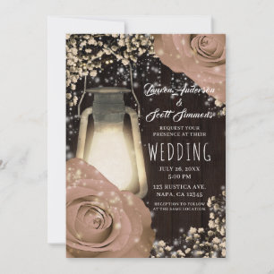 Convites Lanterna Rustic Glow Bege Rosas Casamento de Ranch