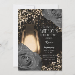 Convites Lanterna Rustic Glow Cinza Quente Rosas Festa Aniv