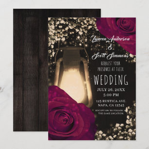 Convites Lanterna Rustic Glow e Rosas Magenta Casamento