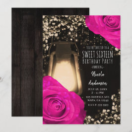 Convites Lanterna Rustic Glow & Fuchsia Rosa Vibrante Sweet