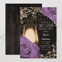 Convites Lanterna Rustic Glow Lilás Rosas Roxas Sweet 16
