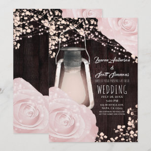 Convites Lanterna Rustic Glow Rosas Bebê Rosa Casamento