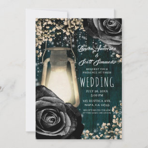 Convites Lanterna Rustic Glow Rosas Pretas & Casamento Teal