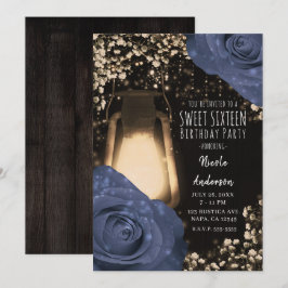 Convites Lanterna Rustic Glow & Rosas Steele Azul Doce 16