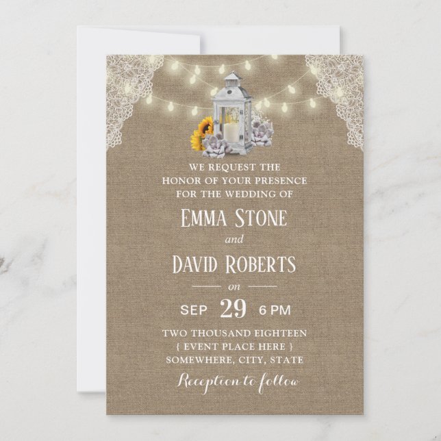 Convites Lanterna Rústica e Luzes de Cordas Invadem Casamen (Frente)