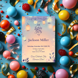 Convites Lanterna Whimsical Aniversário com Porco Adorável