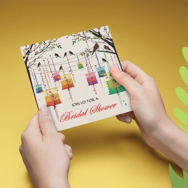 Convites Lanternas - Árvores de cereja - Chá de panela Prim (Criador carregado)