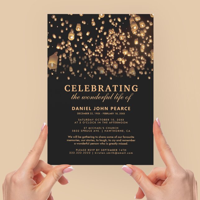 Convites Lanternas Chinesas Celestiais de Memória Funeral (Criador carregado)