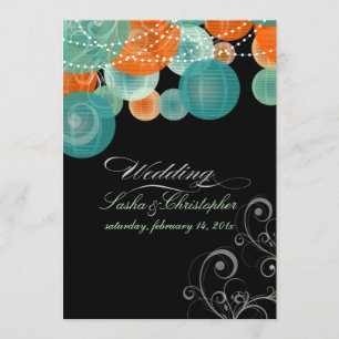 Convites Lanternas cor de laranja/cor de laranja/fundo escu