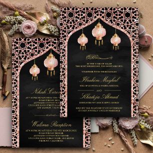 Convites Lanternas Cor-de-Rosa Rosa Negra Dourado Casamento