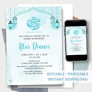 Convites Lanternas da Mesquita Azul Jantar Iftar do Ramadão