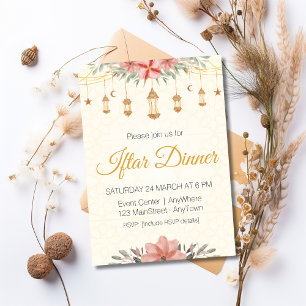 Convites Lanternas de Aquarela Floral do Iftar de Ramadan