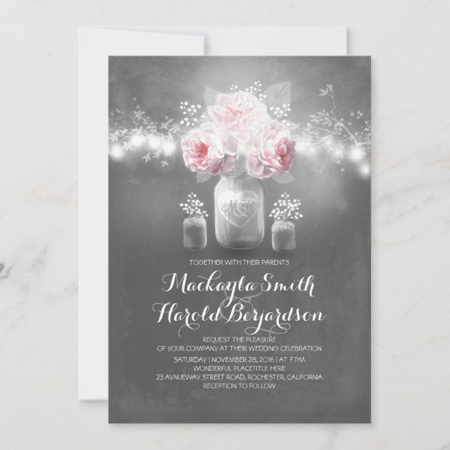 Convites lanternas de jarro de pedras rústicas de calçados (Frente)