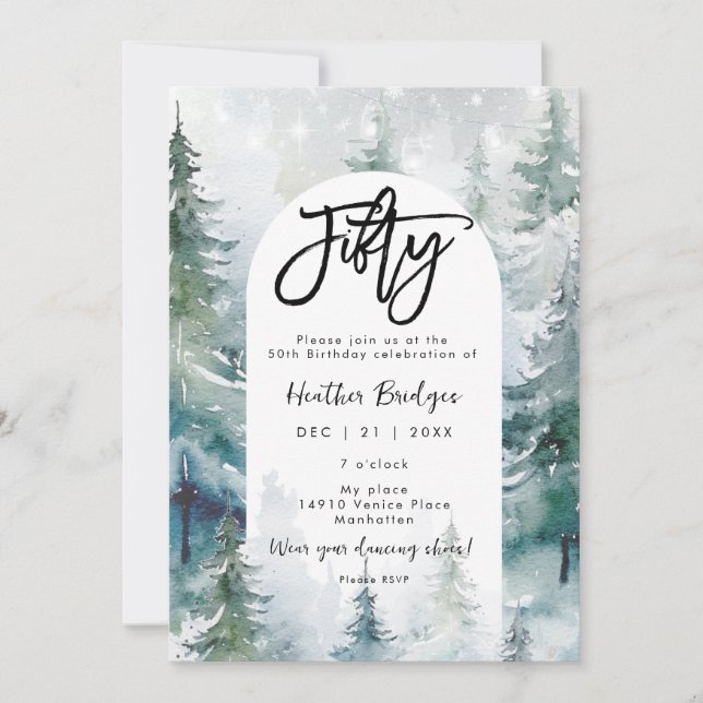 Convites Lanternas de neve invernal na 50ª festa de anivers (Frente)
