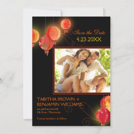 Convites Lanternas de Papel Vermelhas Fotografia de Casamen