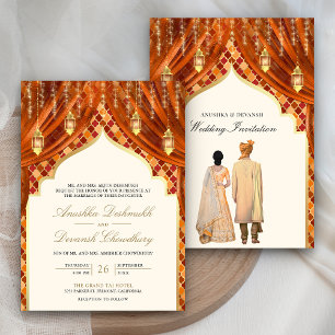 Convites Lanternas Douradas Enferrujam Laranja Casamento de