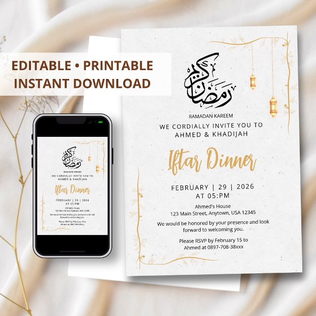 Convites Lanternas Douradas Minimalistas e Jantar Iftar com (Criador carregado)