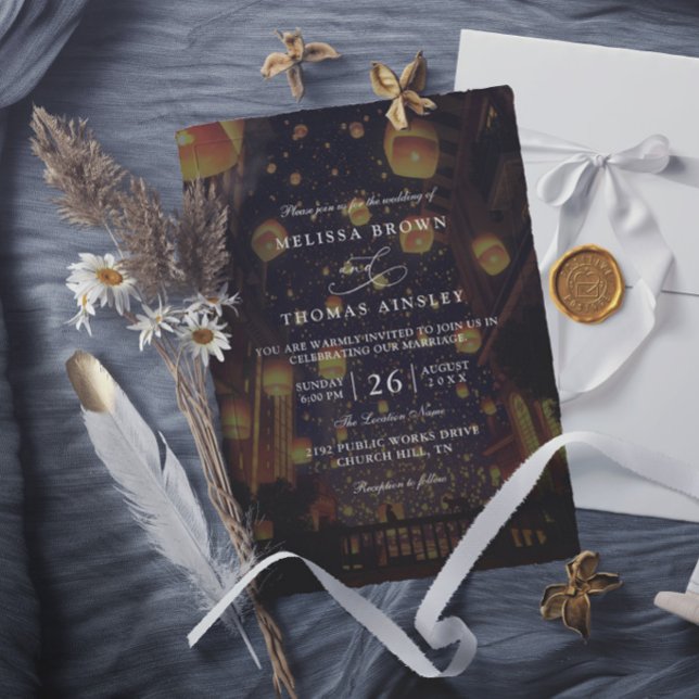 Convites Lanternas Emaranhadas Casamento Chic Moderno Elega (Criador carregado)