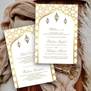 Convites Lanternas Penduradas Cream Gold Casamento Muçulman