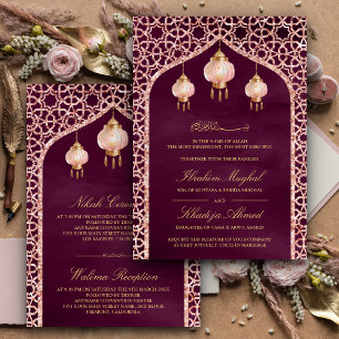 Convites Lanternas Rosa Ameixas Rosa Dourado Casamento Muçu
