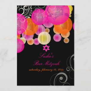 Convites Lanternas rosa+laranja da PixDezines/bar mitzvah