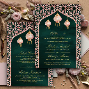 Convites Lanternas Rosa Rosa Esmeralda Dourado Casamento Mu
