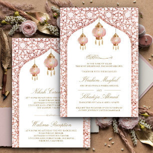 Convites Lanterns Rosa Bege Dourado Rosa Casamento Muçulman