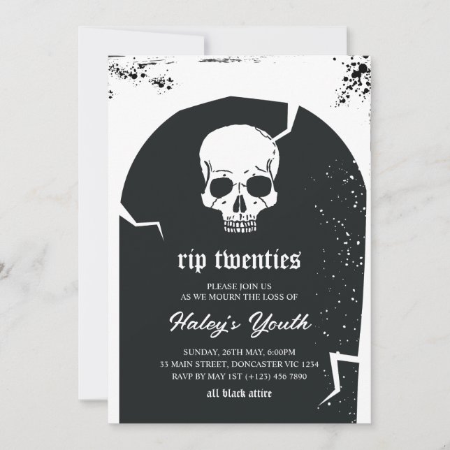 Convites Lápide & Caveira RIP Vinte 20s 30º Aniversário (Frente)