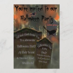 Convites Lápides de Cemitério Preto Abutre Nebuloso Assusta