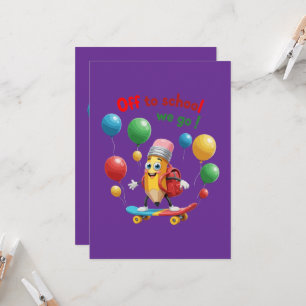 Convites Lápis Fofo em Skate   Diversão de Volta às Aulas